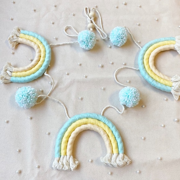 Handmade Baby Room Rainbow Pom Pom Garland Decor Baby Shower Wall Hanging Decor - Picture 1 of 6